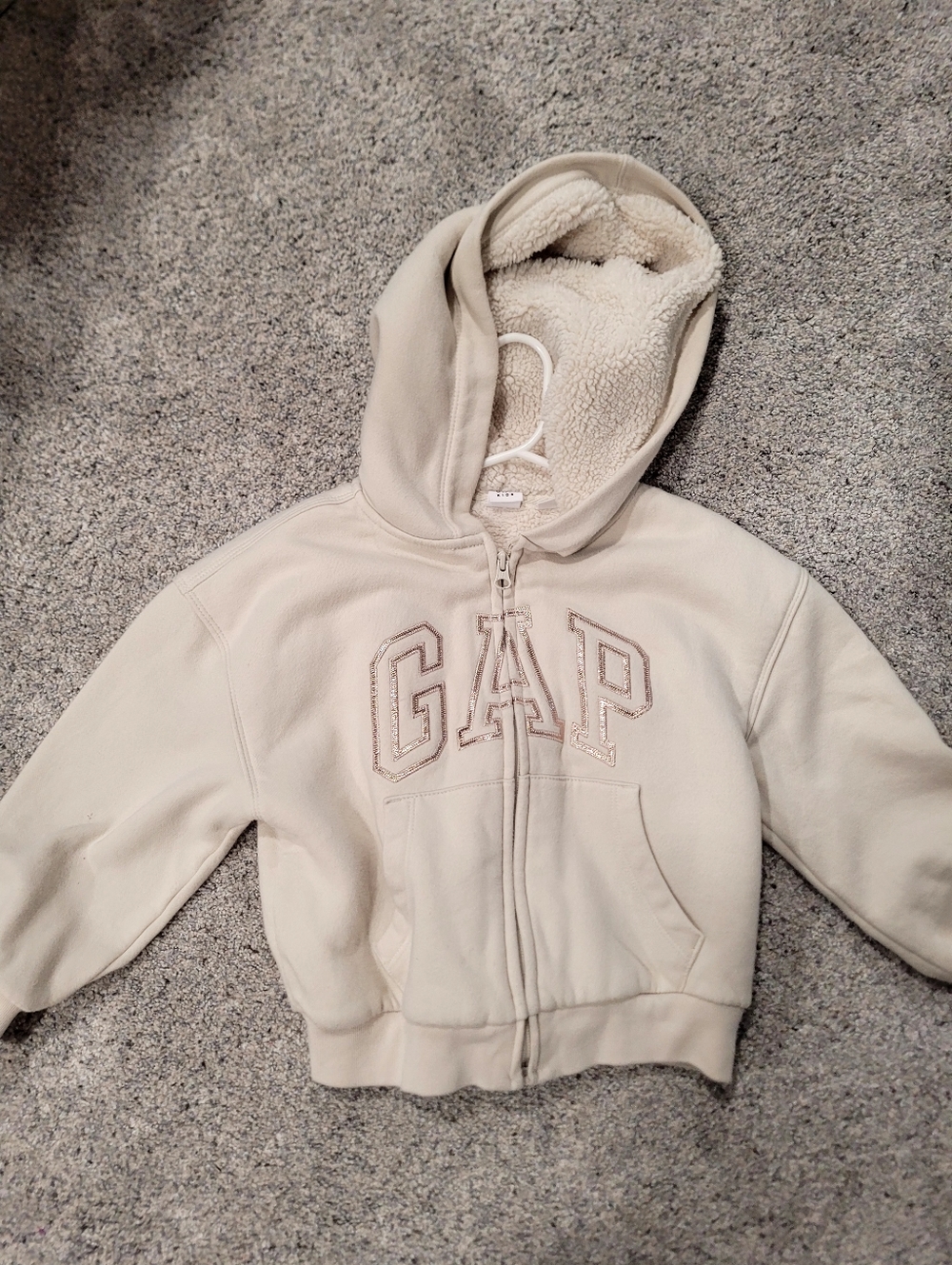 Girls GAP Cream Sherpa-Lined Zip Hoodie for Kids Size 6-7 S In EUC!